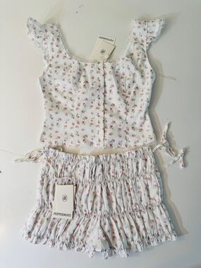 Peppermayo White Crop Top & Short set. The shorts tie adorably on the sides. NEW